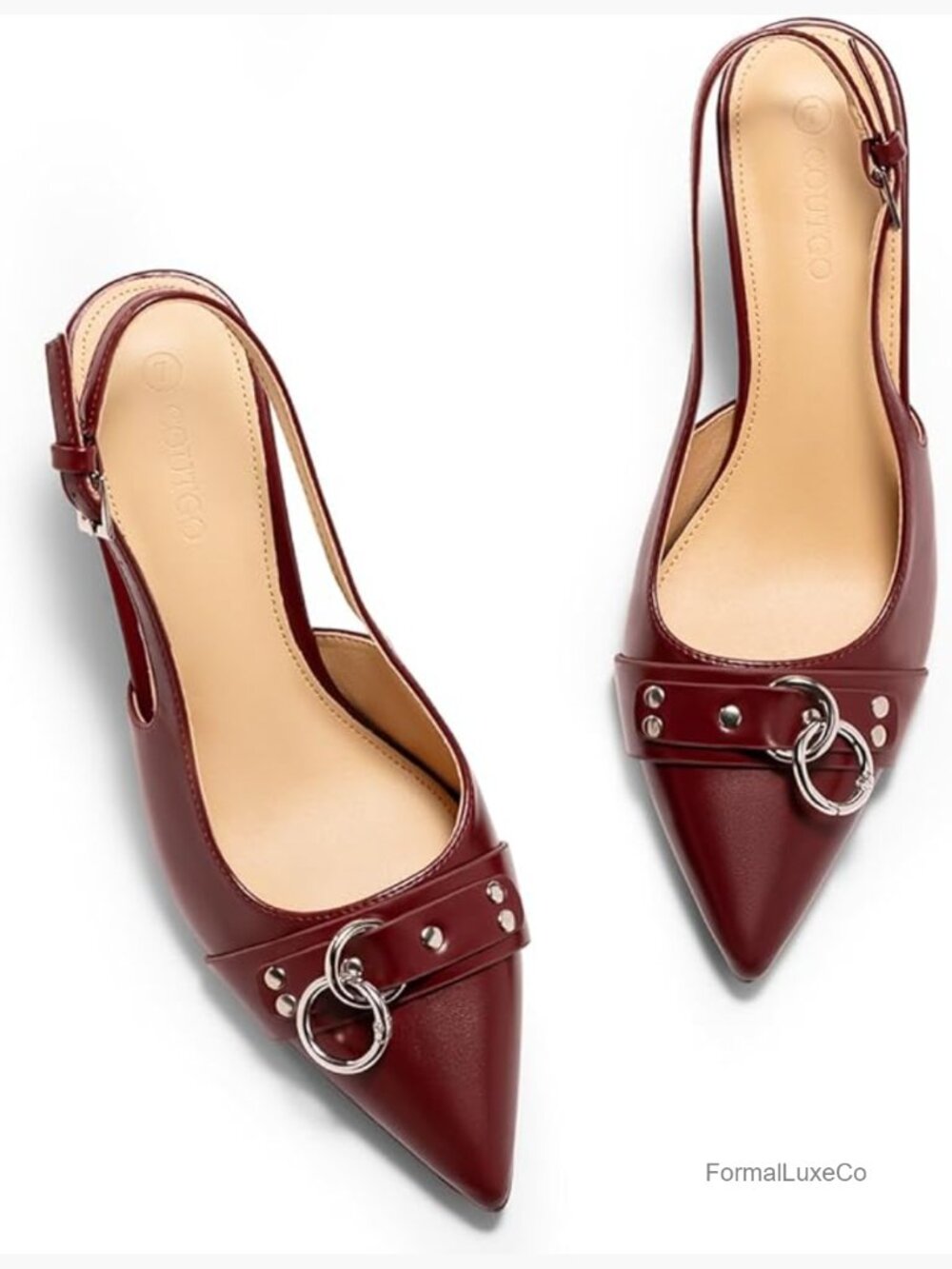Womens Slingback Stiletto Heels Pointed Toe Pumps with Metal Ring Dressy